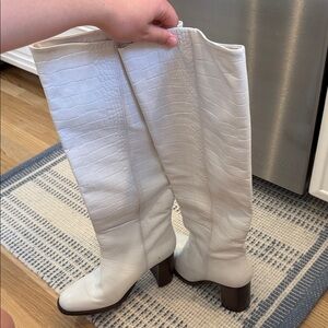 Free People White Croc-Embossed Heeled Boots